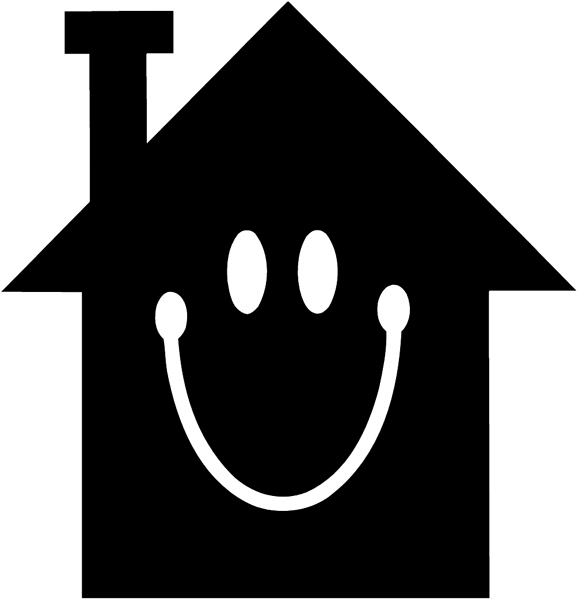 House with smiley face silhouette vinyl sticker. Customize on line. Houses Homes Buildings 053-0214